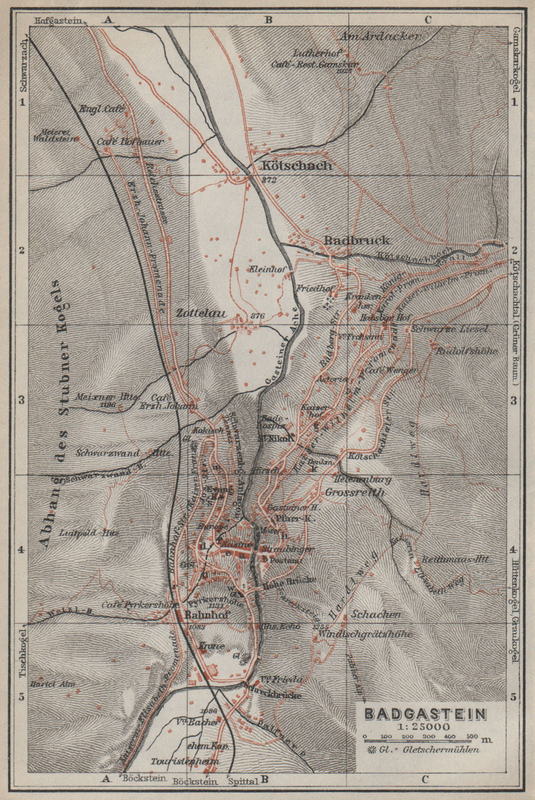 WILDBAD/BAD GASTEIN town plan stadtplan & environs. Austria Österreich 1927 map